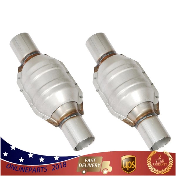WFLNHB 2PCS 2.25" Inlet/Outlet Universal Catalytic Converter 53005 w/ O2