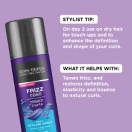 John Frieda Anti Frizz, Frizz Ease Dream Curls Daily Styling Spray for Curly Hair, Magnesium-enriched Formula, 6.7 Oz, Pack of 2