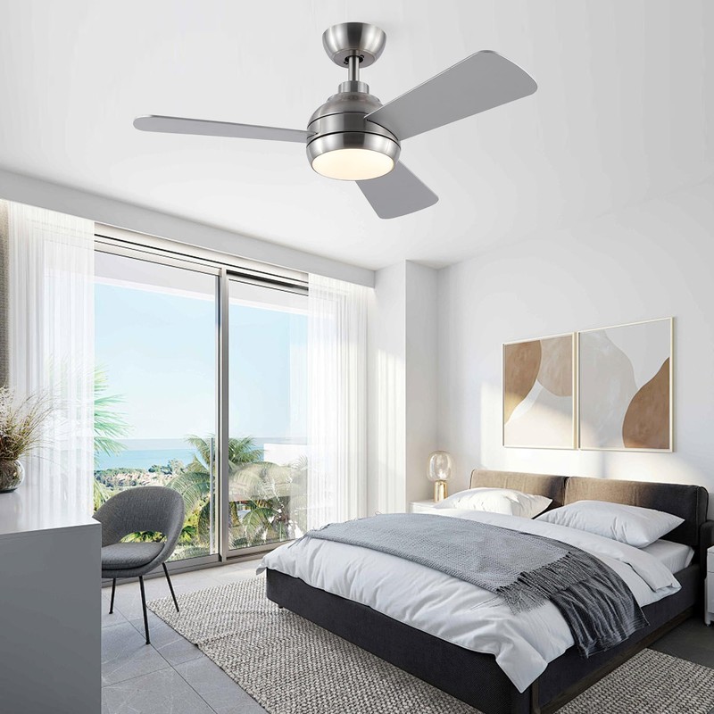 putroad 42 Inch Ceiling Fans with Lights, Modern Brushed Nickel