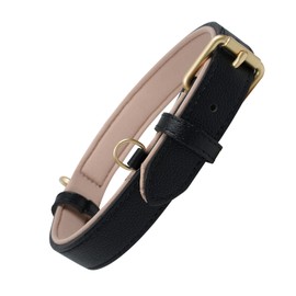 Lmlpt Leather Dog Collar Soft Padded Dog Collars for Large Medium Dogs Basic Leather Dog Collar with Metal Buckle Adjustable Waterproof Dog Pet Collar,Black,M