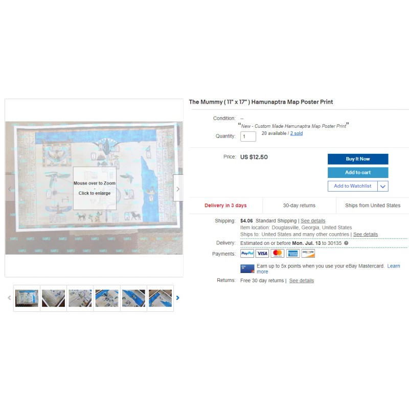 The Mummy 11" x 17" Movie Hamunaptra Map Poster Prop