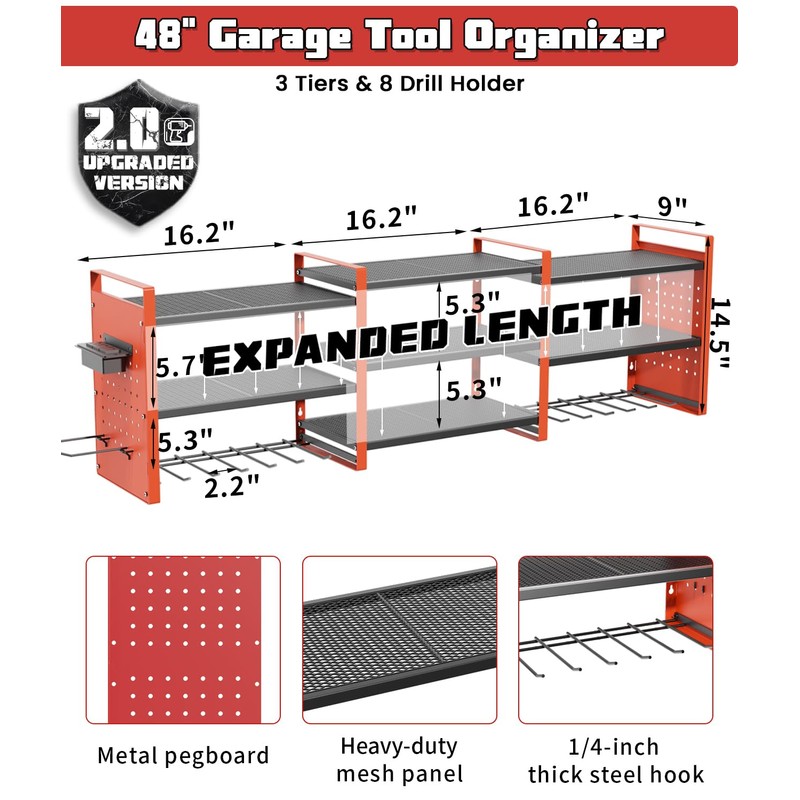 Kweetle Heavy-Duty 48" Wall Mount Power Tool Organizer with Charging