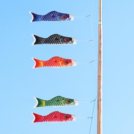 Angoily Carp Fish Windsock Traditional Japanese Style Wind Directional Fish Anime Satin Flag Sign Hanging Sailfish Welcome Banner for Home Shop 40 cm Pack of 5