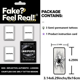 INKPOPO 3 Sheets Semi-Permanent Tattoos for Adults | 7-15 Days Longwear | Waterproof & Realistic Finish | Adult Art Temporary Tattoos | Spider Series 151