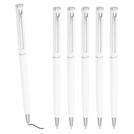 PATIKIL Slim Metallic Ballpoint Pen, 6Pcs Black Ink 1mm Medium Point Pen Retractable Lightweight Smooth Writing Pens with Metal Clips for Business Office Wedding Guest Book, White