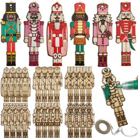 24 Pieces DIY Christmas Nutcracker Ornaments Unfinished Wooden Hanging Walnut Soldier Decoration Blank Xmas Crafts for Christmas Tree Holiday Party Decor Supplies