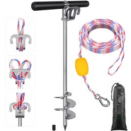 BeneLabel 26" Sand Anchor for Boat with 32ft Ropes Screw in Boat Anchor Pole for Shallow Water Stainless Steel Boat Beach Anchor for Sandbar, Jet Ski, Kayak, Pontoon Boat