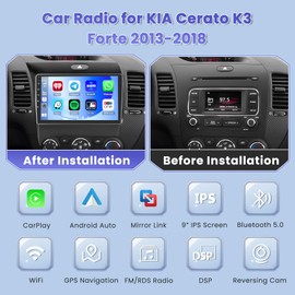 5G WiFi [8-Core 4+64G] Hikity Android 15 for KIA Cerato K3 Forte 2013-2018 Car Stereo with Wireless Carplay Android Auto, 9'' Touch Screen Radio, Bluetooth GPS/32EQ/DSP/FM/RDS SWC+Mic, AHD Backup Cam