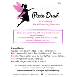 All-Natural Valentine Food Coloring Powder Set. Colors: Red, Pink, Deep Pink and Purple. Dye-Free / Plant-Based / Non-Carmine / Non-Annatto. FLAVORLESS by PIXIE DUST (Medium .20 oz Each Color .80 oz/22 gr Total)