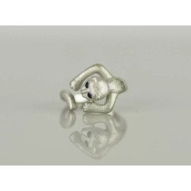 Sterling 925 Sterling Silver Blue Crystal Rhinestone Cute Cat Resizable Ring