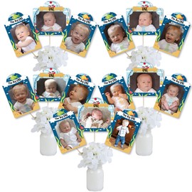 Big Dot of Happiness 1st Birthday Reeling in The Big One - Fish First Birthday Party Picture Centerpiece Sticks - Photo Table Toppers - 15 Pieces