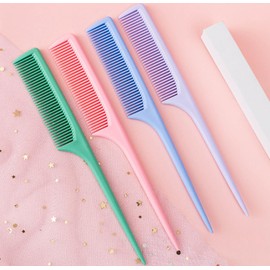 4Pack Combs for Women and Man,Professional Combs for Hair Stylist,Fine and Wide Tooth Styling Comb for All Hair Types,Premium Carbon Fiber Hair Comb Set for Teasing and Parting #C319 (Color-21)