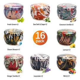 16 Pack Soy Wax Scented Candle Gift Set, Bulk Value Aromatherapy Candles with Fresh Green, Sea Salt & Sage, Coconut Vanilla, Lemon, Ocean Breeze, Vanilla, Lavender & Berry Scents – Gifts for Women