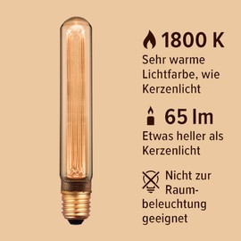 greenandco Vintage Design LED Bulb for Mood Lighting | E27 T30 | Amber | 2W 65lm | 1800K Extra Warm White | 320° | 230V | Flicker-Free | Non-dimmable | Edison Bulb