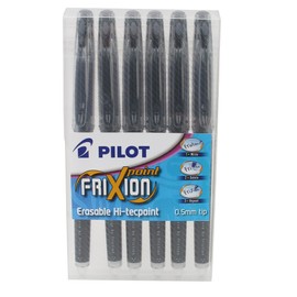 Pilot Frixion Point Erasable Rollerball 0.5 mm Tip - Black, Pack of 6