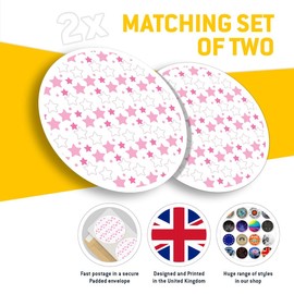 Vinyl Round Stickers (Set of 2) 7.5cm - Pink Stars Graduation Pattern Girls for Laptops, Tablets, Luggage, Scrap Booking, Fridges #170776