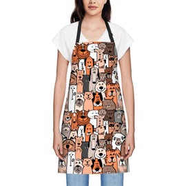 Smooffly Lovely Cartoon Animals Cats Dogs Lions and Elephants Apron Unisex Adjustable Bib Apron, Cooking Kitchen Chef Apron, Women Men Apron for Home Kitchen, Restaurant, Coffee house