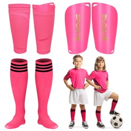 Soccer Shin Guards Soccer Shin Pads Set with Shin Sleeves and Long Soccer Socks Optimized Insert Pocket Protective Soccer Lightweight Soccer Equipment for Boys Girls Men Soccer Game (Hot Pink)