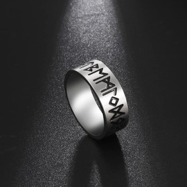 Dreamtimes Ancient Futhark Runes Norse Mythology Asgard Norse Viking Religious Rings Amulet Talisman Jewelry Stainless Steel Ring, Stainless Steel, No Gemstone