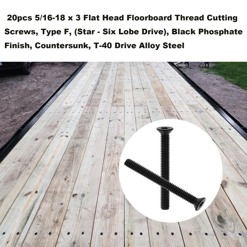 5/16-18 x 3 Trailer Deck Screws Flat Head Floorboard Thread