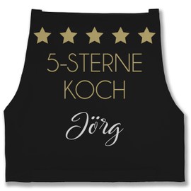 Geschenk mit Namen personalisiert by Shirtracer - Apron - Cooking Apron Men - 5 Stars Chef with Name - Gift Dad Grandpa Brother Hobby Chef Birthday Christmas Father's Day, 1 black