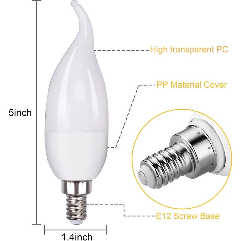 OHLGT E12 Flame Bulbs 12 Pack, 3 Mode LED Candelabra