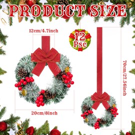 Moucuny 12 Pcs Cabinet Wreaths for Kitchen Mini Christmas Wreaths with Ribbon Small Christmas Farmhouse Wreaths Artificial Pine Cone Hanging Wreath for Front Door Window (Red)