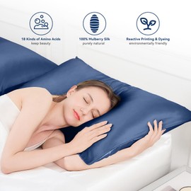 Warmstar Mulberry Silk Pillow Case for Hair and Face, 100% Silk Pillow case Standard Size with Envelope Closure, 22 Momme Single Sided Silk Pillowcase, Gifts for Anyone, 20x26 Inches,Navy(1 PCS)