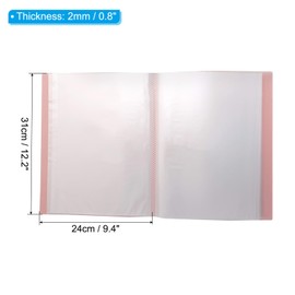 PATIKIL 9.4x12.2 Binders with Plastic Sleeve, PP 80 Pockets Waterproof Sheet Folder Protector Portfolio for Paper Presentation Artwork Display, Pink