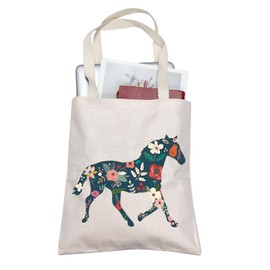 TOBGBE Bolsa de maquillaje para amantes de los caballos, regalo inspirador para mujeres, bolsa de caballo floral, regalo ecuestre, Blanco sucio