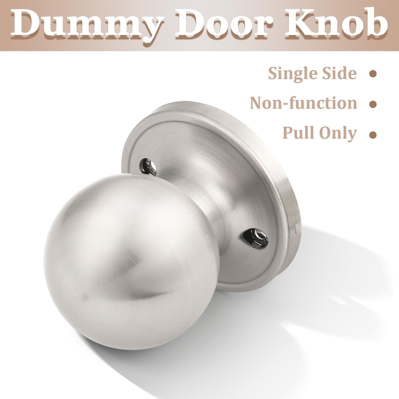 Probrico(10 Pack Round Satin Nickel Single Dummy Door Knobs, Individual