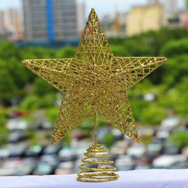 Christmas Tree Toppers Xmas Glitter Gold Hollow Star Treetop Topper for Christmas Tree Decoration (Gold, 20CM*25CM)