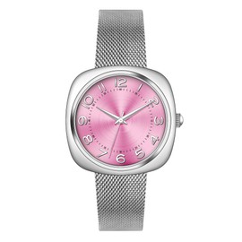 Bisley Women Square Watch Pink Dial Easy Reader Mesh Watch for Small Wrist