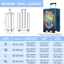 Suitcase Cover with World Travel Design, Luggage Protector, Fit for 18-21 Inch Luggage Durable Travel Bag Cover with Zipper Closure