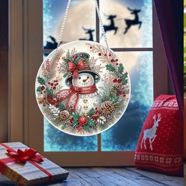 Bowetile Christmas Diamond Art Hanging Kits for Adults Kids, Diamond Art Suncatchers Snowman, 5D Special Shape Diamond Painting Pendant Window Ornament Christmas Gifts for Home Door Wall Decor