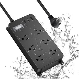 Outdoor Power Strip Weatherproof,20W USB C,Waterproof Extension Cord Multiple Outlet Surge Protector,6 Outlets,3 USB Ports