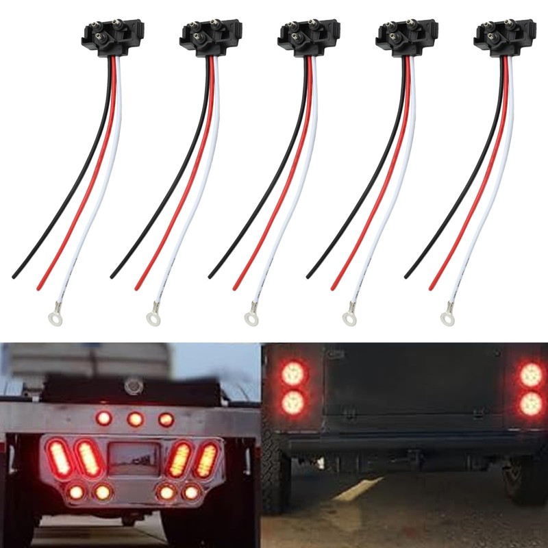 Newnessai 10 Pcs 3-Pin Trailer Light Connector, 3 Wires Pigtail