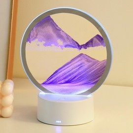Kamanan Sand Art Table Lamp Dynamic Sand Picture for Rotating with LED Light Flow Sand Kuns Night Lamp 3D Sand Painting Table Lamp Round Double-Sided Moving Sand Scene Rotating Desktop Decor (Purple)