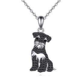 JERWLI Schnauzer Necklace Gifts 925 Sterling Silver Miniature Schnauzer Dog Pendant Necklaces Cute Jewellery for Women Female Lover