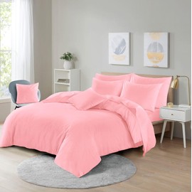 Microfibre Duvet Cover Set, Ultra Soft Bedding, 100% Polyester (Pink, Single)