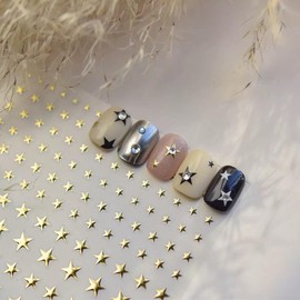 Star Nail Art Stickers Gold Nail Stickers Star Nail Decals 3D Self Adhesive Golden Nail Art Stickers Decals Gold Nails Art Supplies for Women Manicure Decorations