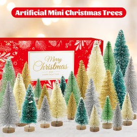 30PCS Mini Christmas Tree, Bottle Brush Trees Mini Sisal Snow Frost Trees Pine Trees with Wood Base Tabletop Small Christmas Village Tree, Xmas Holiday Decor