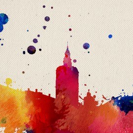 Nacnic Print Valencia City. Skyline Watercolor Style and Color explosion. Poster A3 size. Posters with images of spanish cities and skylines in watercolor style
