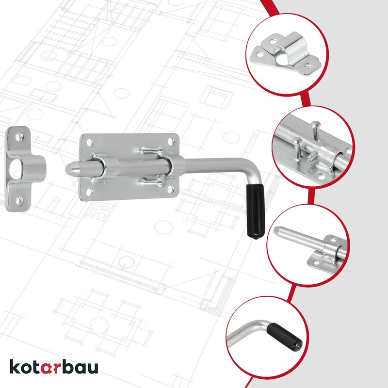 KOTARBAU® Garage Door Bolt Bolt Galvanised Silver with Rubber Handle