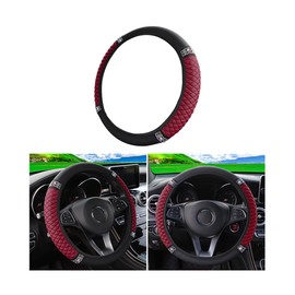 Osilly Bling Car Steering Wheel Cover, 15 Inch Rhinestones Soft Leather Elastic Steering Wheel Protector, Sparkly Crystal Diamond for Women Girls (Wine Red)