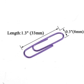 HAHIYO Paper Clips 1.3" (33mm) Length Purple Paperclips Vinyl Coated Prevent Scratching Tearing The Pages Sturdy for Bookmark Organize Home Office School 120 Pack