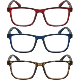 Calabria R861 3 Pack Reading Glasses +1.75 Red Crystal/Navy Blue/Tortoise Mens Womens Trendy Fashion Readers w/Zipper Case