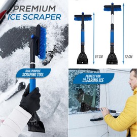 Telescopic Ice Scraper for Car Windscreen with 360 Degree Scratch-Free Snow Brush for Car, Scooper Shaped Car Scraper Windscreen Scraper Head, Ideal Car Ice Scraper Non Scratch Winter Car Kit