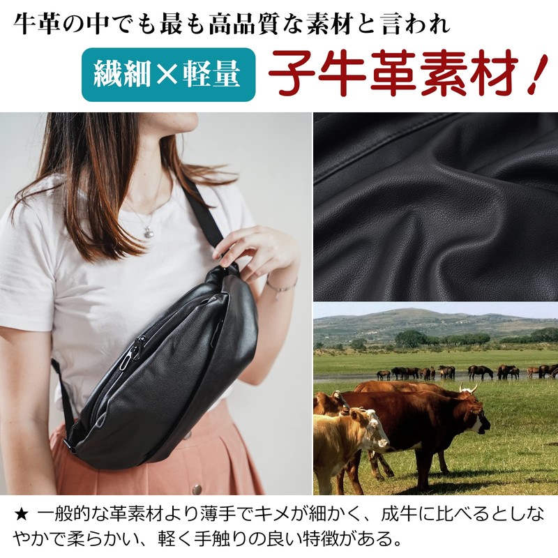 [TIDING] 2-Way Body Bag, Men's, Genuine Leather, Cowhide Leather, One