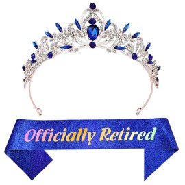 Dgasin Retirement Party Decorations Blue Tiara and Sash Party Gift Officially Retired Gifts for Women Mom Aunt Sister Retirement Friend